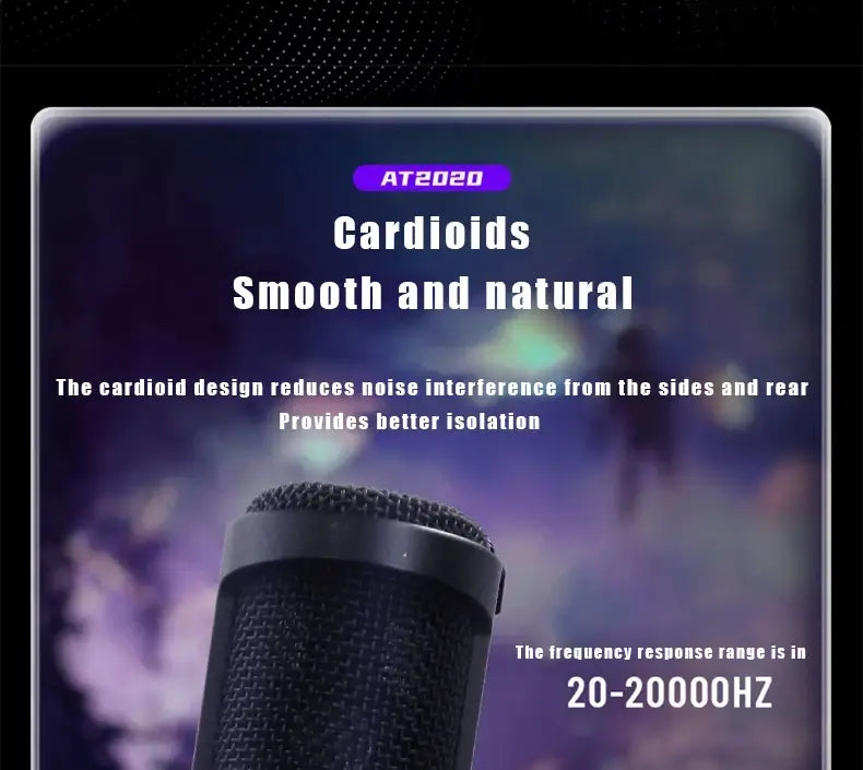 AT2020 Studio Condenser Mic - Cardioid XLR/USB Professional Microphone for Recording Podcast Live Stream Karaoke