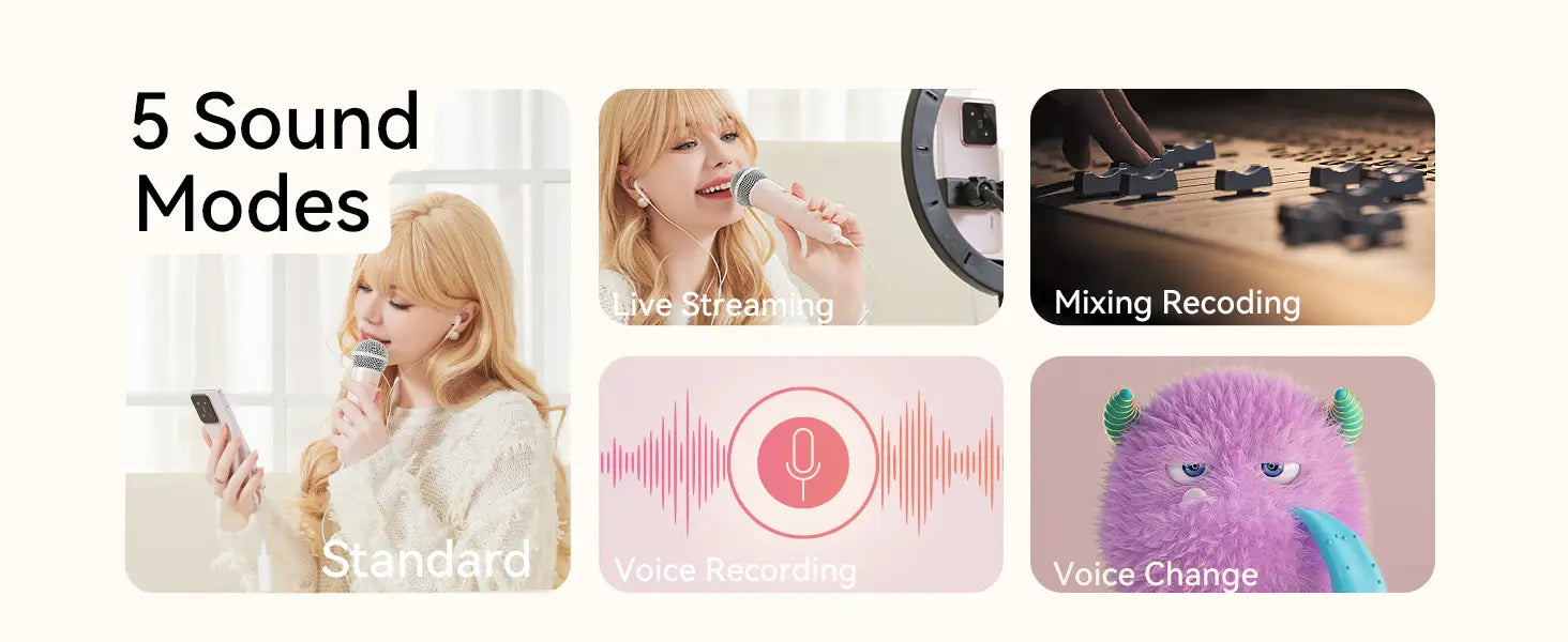 Sing & Record microphone with Earphone Feedback karaoke Mic Works with Spotify Smule YouTube,Apple Music TJ karaoke,Stingray