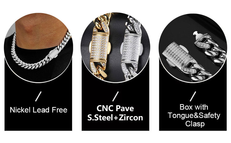 12mm Hip Hop Stainless Steel Jewelry Homme Cadena Luxury Miami Cuban Link Chain Men Rapper Rock Necklace