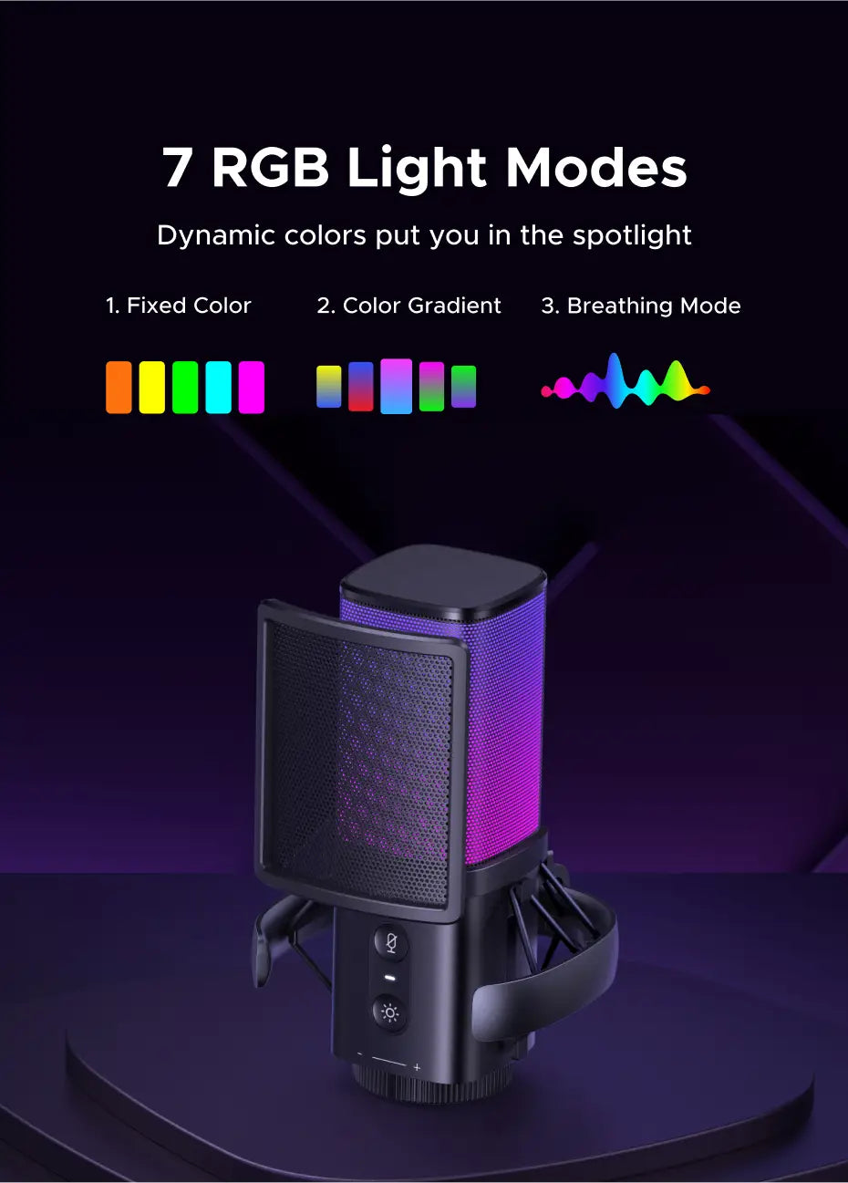 UGREEN USB Microphone with Touch Mute Button and RGB Lighting Suitable for PC Mac Gaming Karaoke Recording Streaming Podcasting