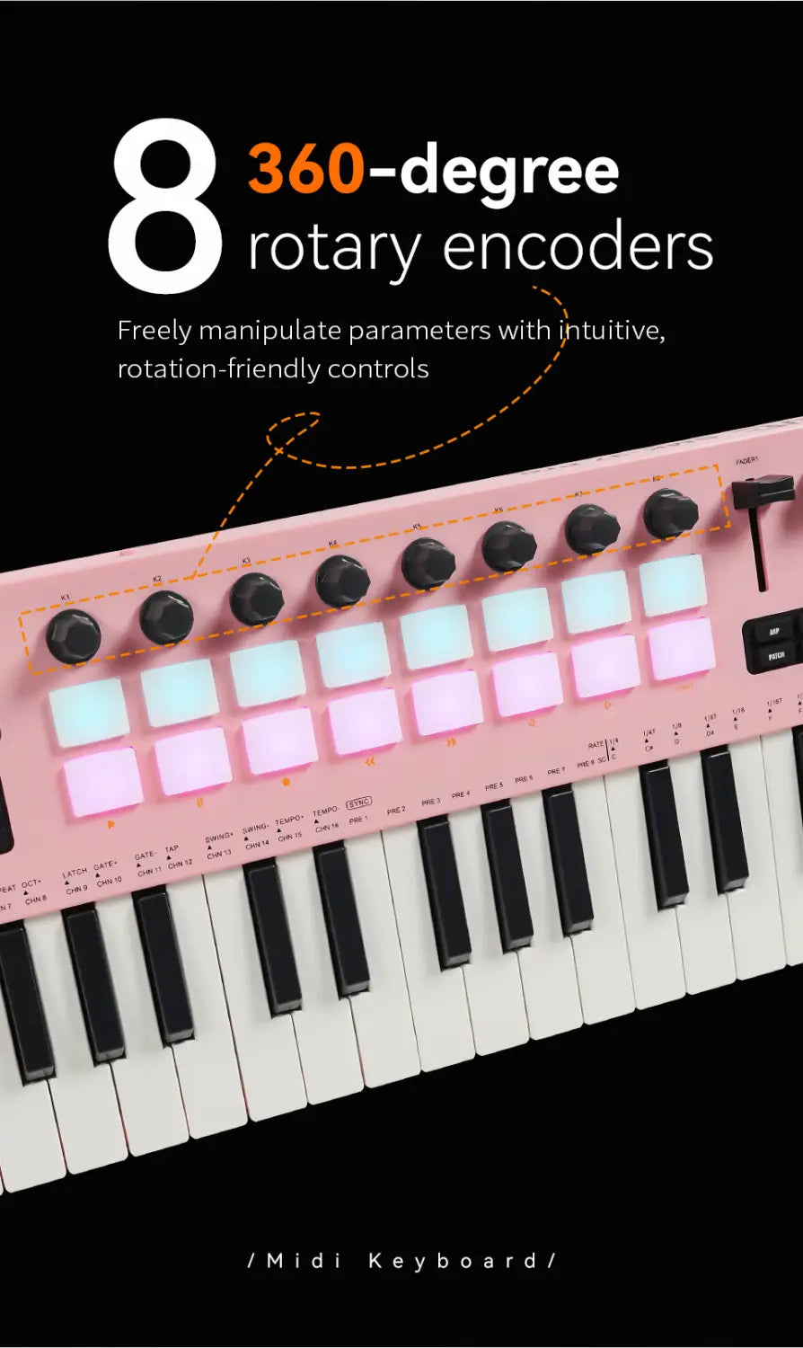 M-VAVE SMK-37 PRO Keyboard MIDI Controller USB | 16 RGB Pads And 8 Knobs Supports Software Operation for Windows Mac iOS Android