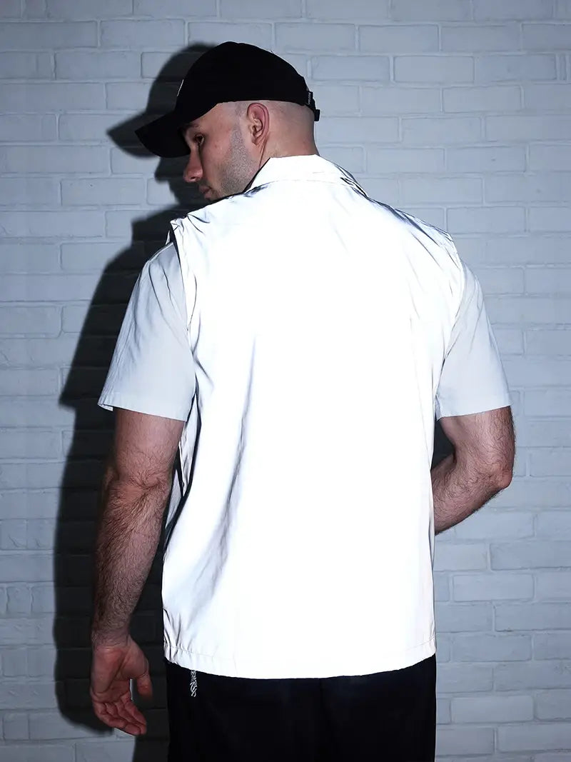 Hip-hop Streetwear Reflective Sleeveless Vest Men’s Spring Summer Lightweight Stand Collar Night Running Dancing Outdoor Jacket