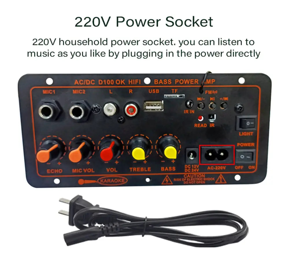 200W Bluetooth 5.0 MP3 Amplifier Board 12V 24V Dual Microphone AMP Module USB TF FM Car Music Lossless Bass Sound for Subwoofer