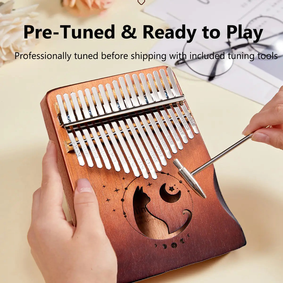 Miwayer 17/21 Keys Cat Kalimba Thumb Piano Mahogany Wood Beginner Musical Instrument with Bag & Tuning Kit