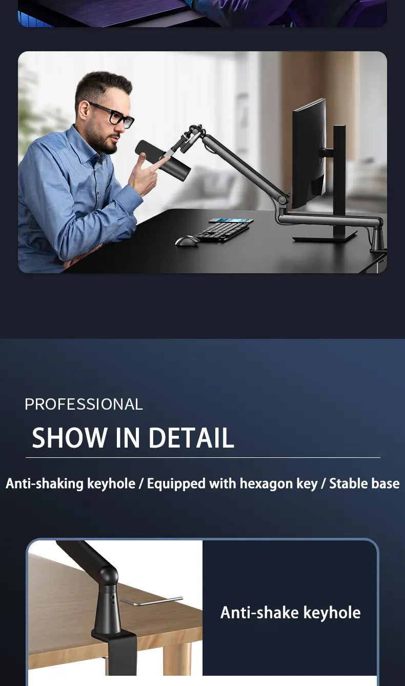 Professional Recording Studio Metal Thin Microphone Arm With Cable Management Microphone Stand,For Shure SM7B SM7dB MV7 AM8-K688