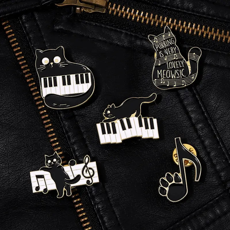 Black Cat Music Enamel Pin Animal Cute Musical Instrument Notes Piano Brooch Badge Friends Gift Wholesale Backpack Accessories