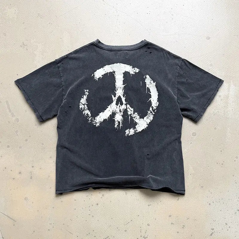 Hip Hop Classic Logo Print Vintage Washed T-Shirt Men Women Unisex HELL WAS FULL SO I’M BACK T Shirt Oversized Damaged Hole Tee