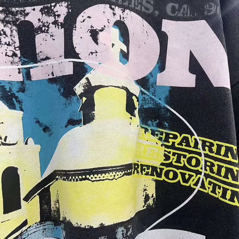 Hip Hop Letters Logo Graphics Print RRR123 Long Sleeve T Shirt Men Women Top Quality Cotton Oversized Vintage Black T-Shirt