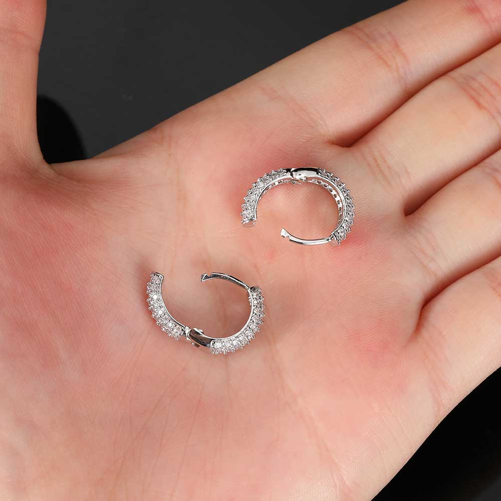 Simple Fine Jewelry Earrings Personality Micro Insert Zirconia Earrings Hip Hop Geometric Ice Out Hoop Earrings Men