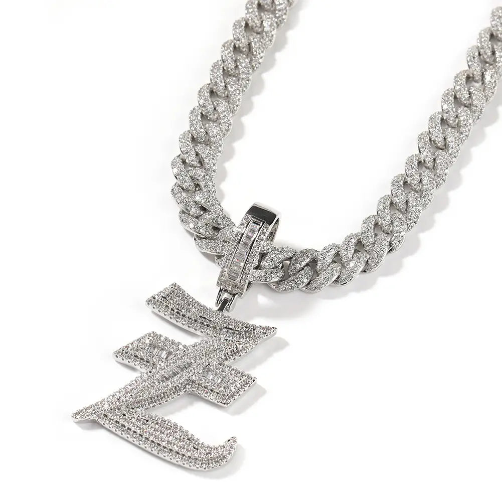 Hip Hop Micro Paved 5A+ Cubic Zirconia Bling Iced Out Old English Single CZ Letter Pendants Necklace for Men Rapper Jewelry