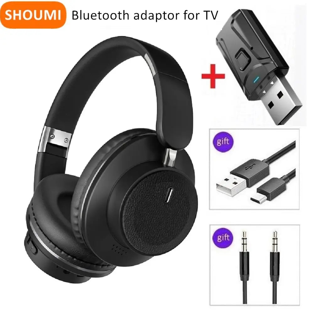 Wireless TV Headphones Bluetooth 5.0 USB Adaptor Stereo Headset Foldable Helmet Earbuds with Mic for Samsung TV PC Music