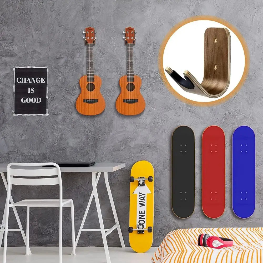 Unique Design Wooden Bracket Guitar Hanger Wall Mount Bass Storage Ukulele Hook
