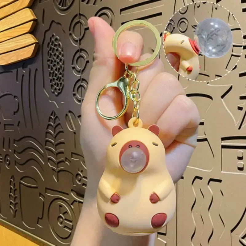 Capybara Doll Pinch Music Keychain Toys Squeeze Spit Bubble Decompression Toy Children’s Schoolbag Doll Pendant Decoration