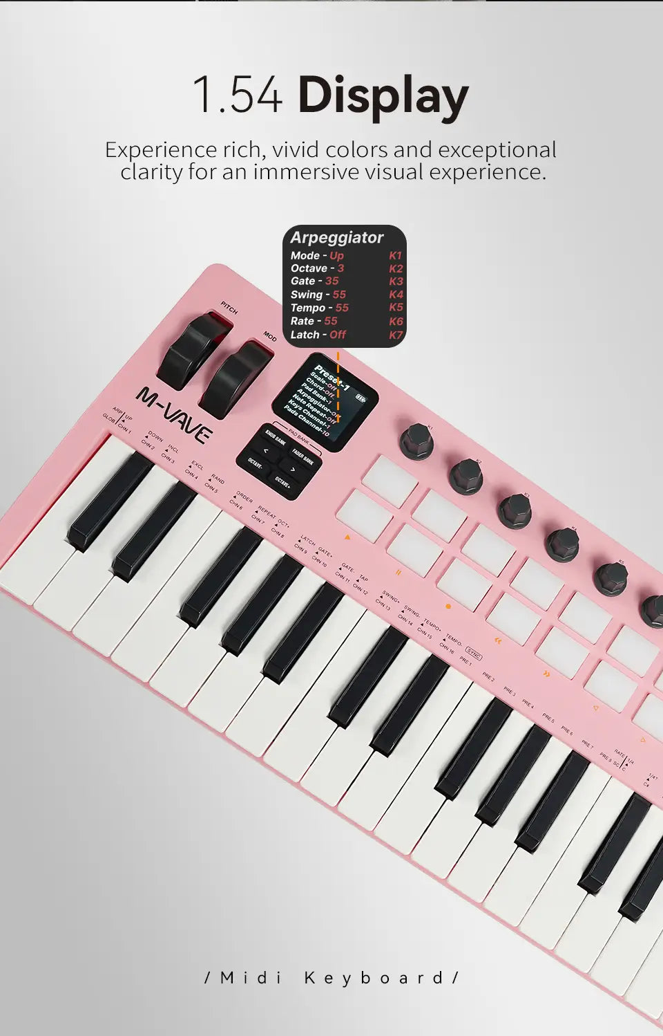 M-VAVE SMK-37 PRO Keyboard MIDI Controller USB | 16 RGB Pads And 8 Knobs Supports Software Operation for Windows Mac iOS Android