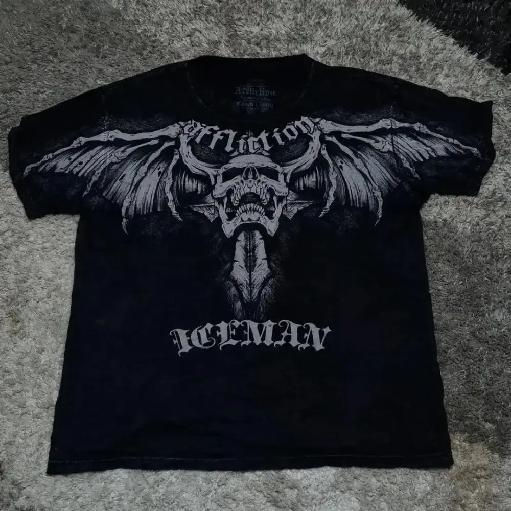 2025 Men’s Retro Punk Hip Hop Pattern Printed Breathable Hardship T-shirt New Round Neck Polyester Short Sleeve Top
