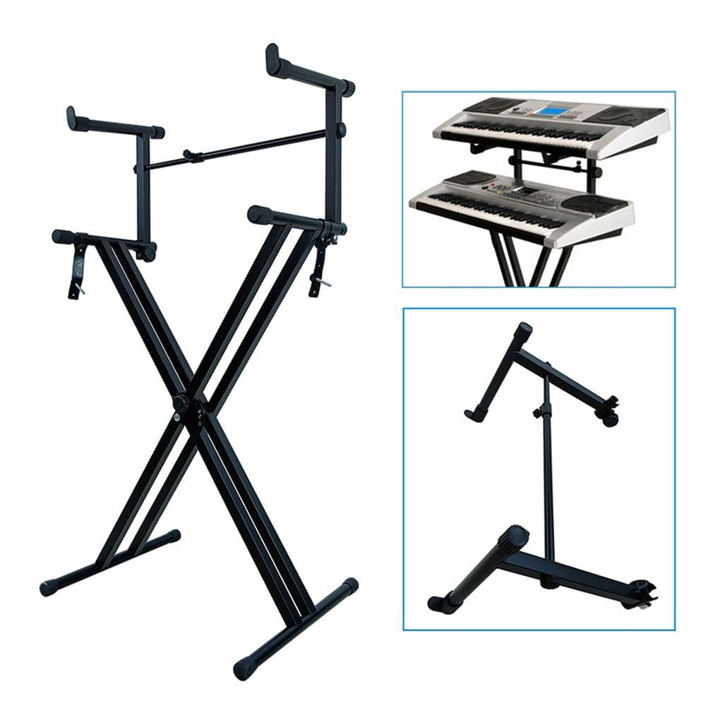Double Keyboard Stand X Shaped Digital Piano Display Holder Sturdy Musical Performance Rack With Locking Straps Heavy Duty