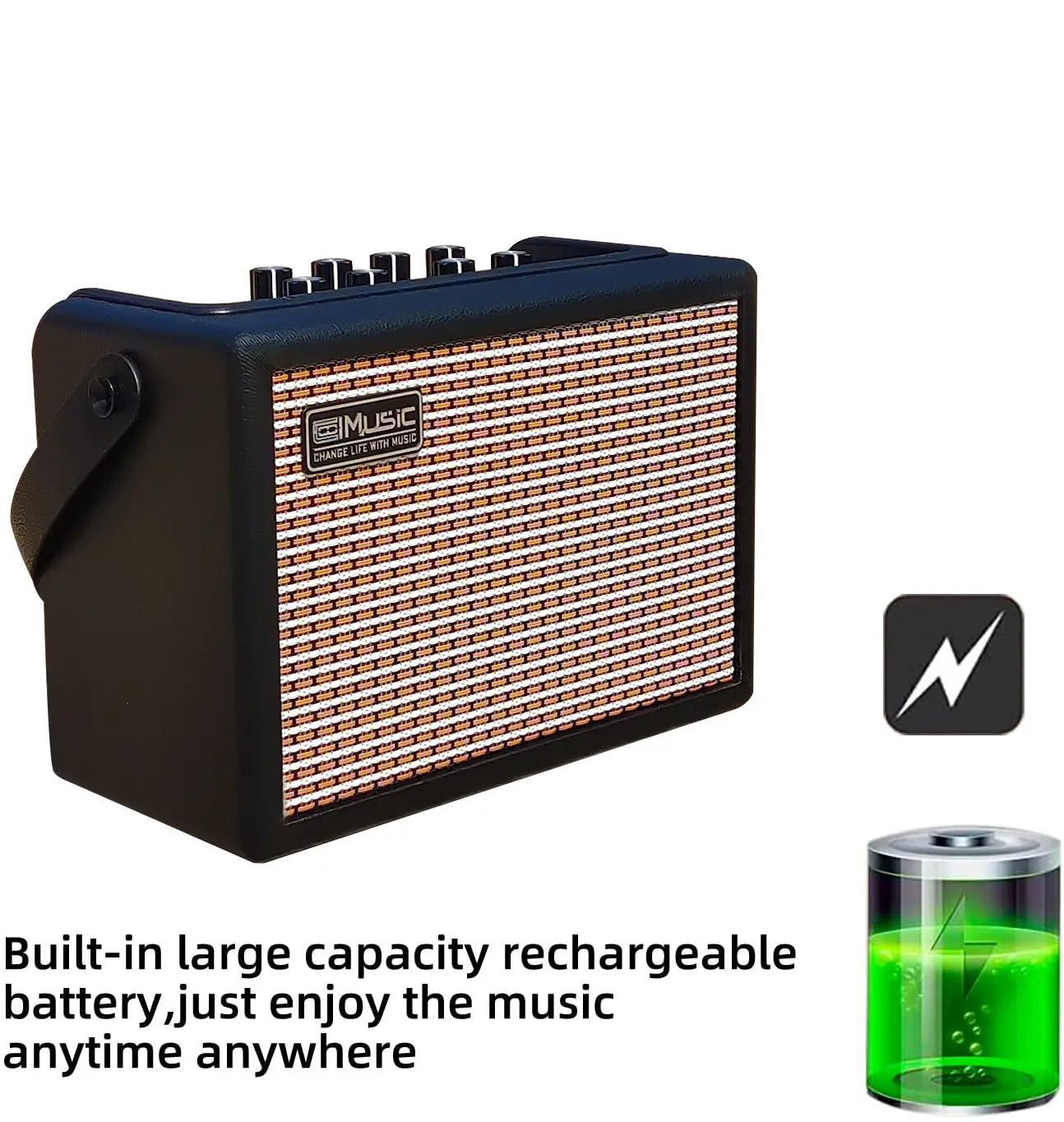 Coolmusic-Stringed Music Instrument Electric Guitar Amplifier Rechargeable 15W Headphone Wireless Connect Distortion