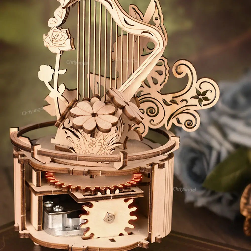 3D Wooden Puzzle Moon Star Model Music Box Building Kits Rotating Craft Decor Educational STEM Toy Gift for Adults Teens Kids