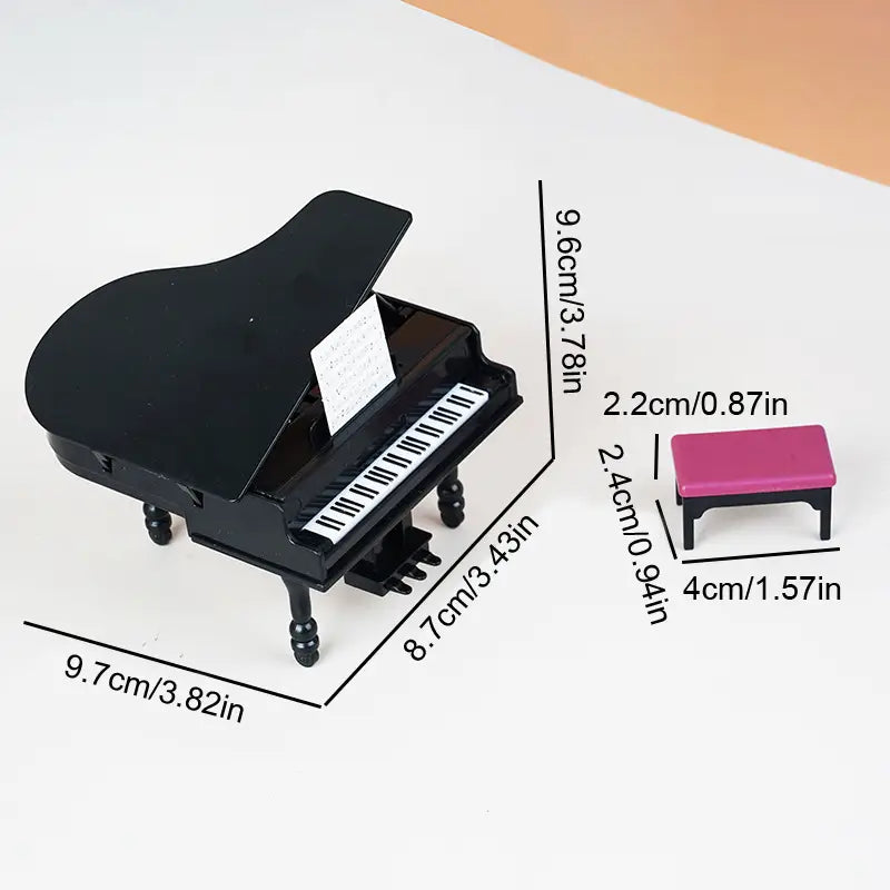 1:12 Dollhouse Miniature Furniture Playset Piano with Bench Instrument Model Living Room Décor Doll’s House Accessories