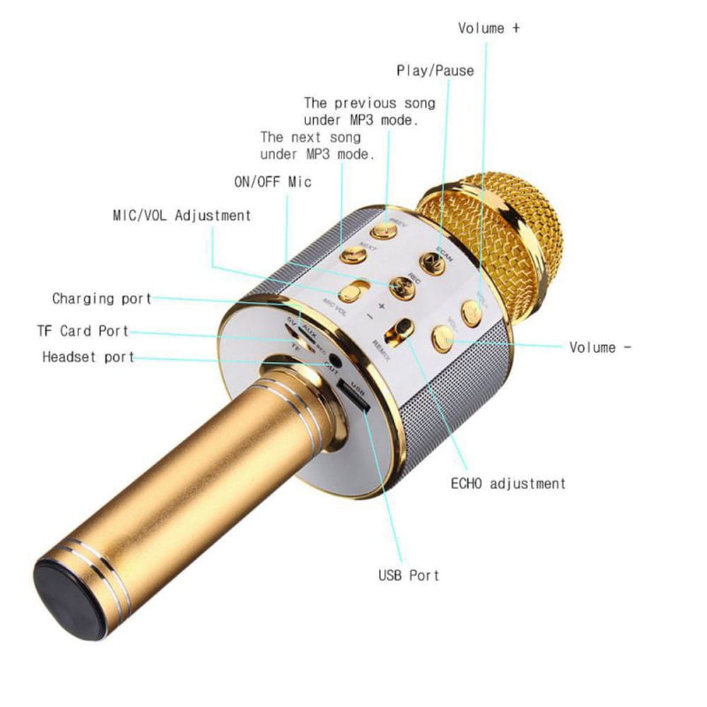 Wireless Karaoke Microphone Bluetooth Speaker Multi-Function Controls 5-in-1 portable Handheld Mic for singing For Party