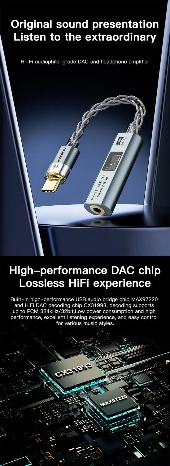 KEYSION USB C Type-C to 3.5mm DAC CX31993 MAX97220 Dual Chip Digital Audio Amplifier UAC2.0 HiFi Audio Adapter AMP 32bit 384KHz