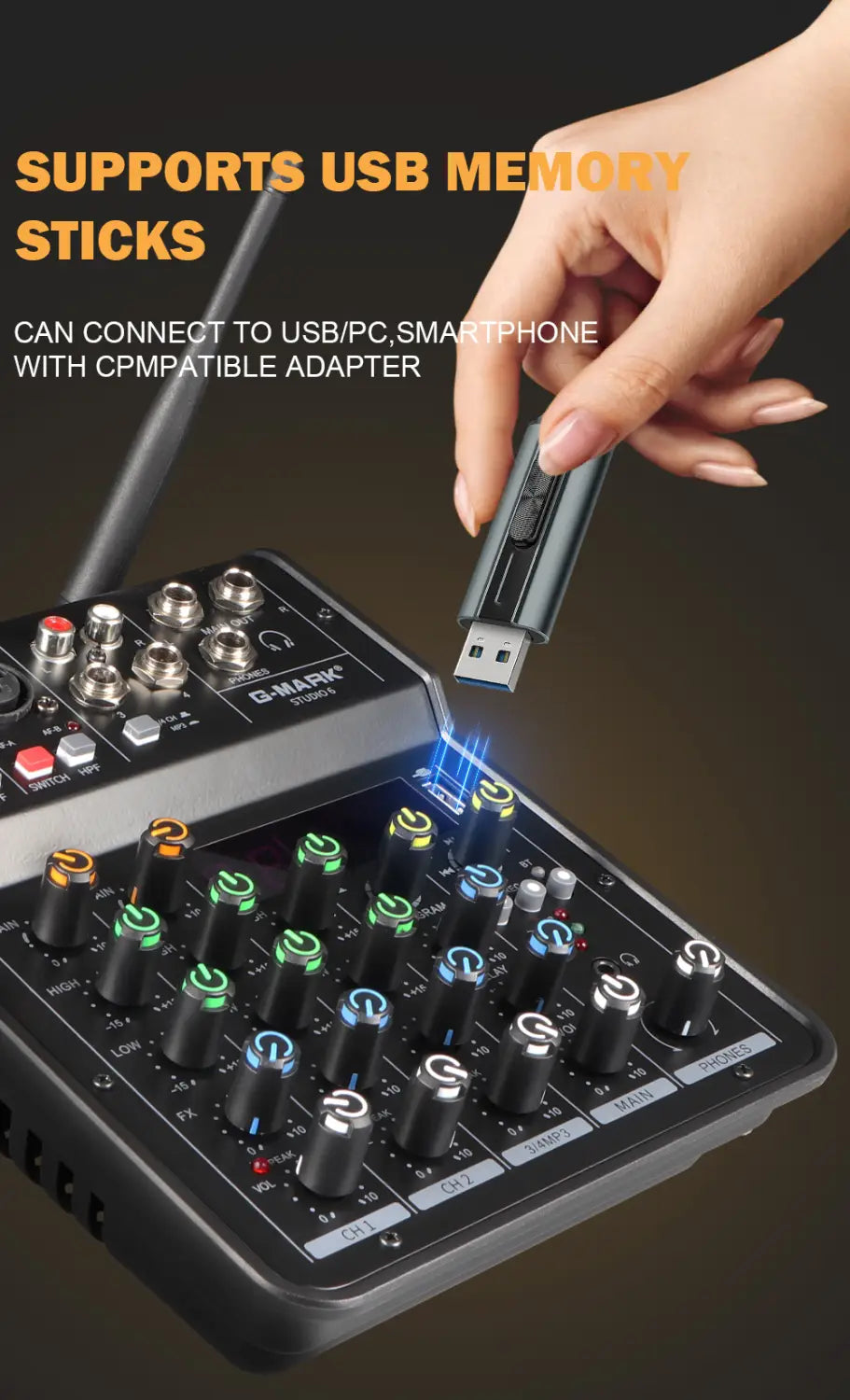 Audio Sound Mixer With Microphone G-MARK Studio 6 Bluetooth Portable DJ Console + 48V USB Interface Mixing Boards For Live