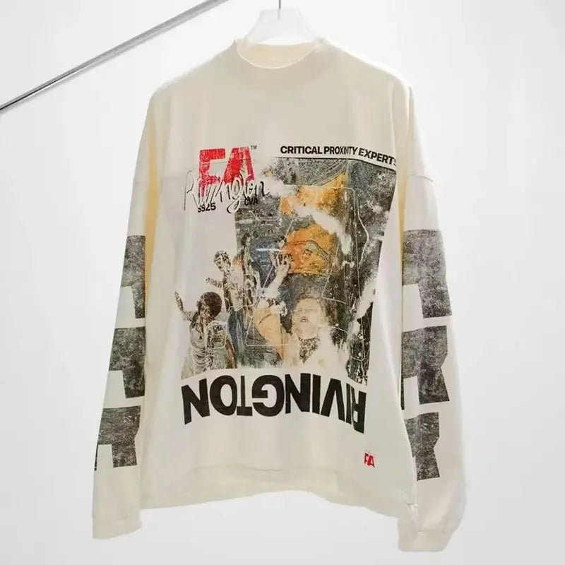 Hip Hop Letters Logo Graphics Print RRR123 Long Sleeve T Shirt Men Women Top Quality Cotton Oversized Vintage Black T-Shirt