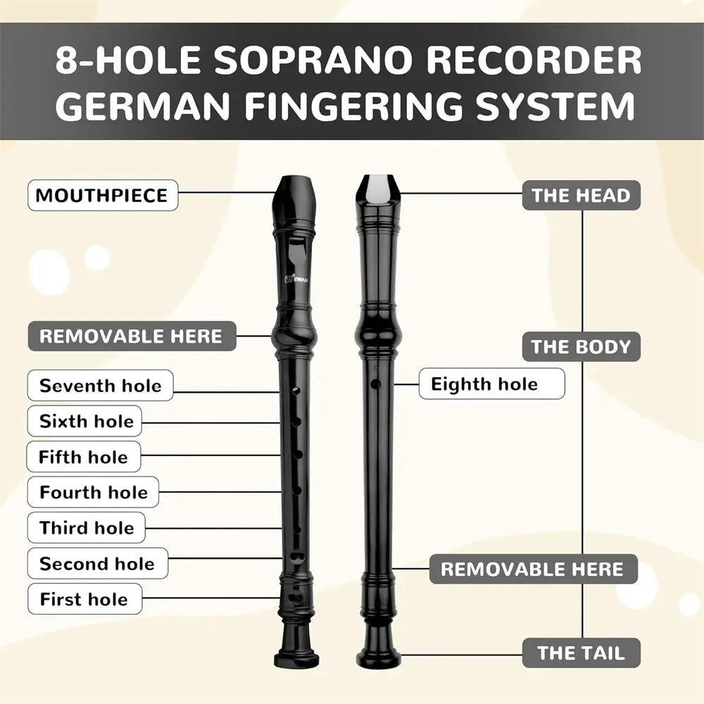 SWAN 8-hole treble Recorder A classroom instrument for beginners with cleaning rod A favorite gift（German fingering）