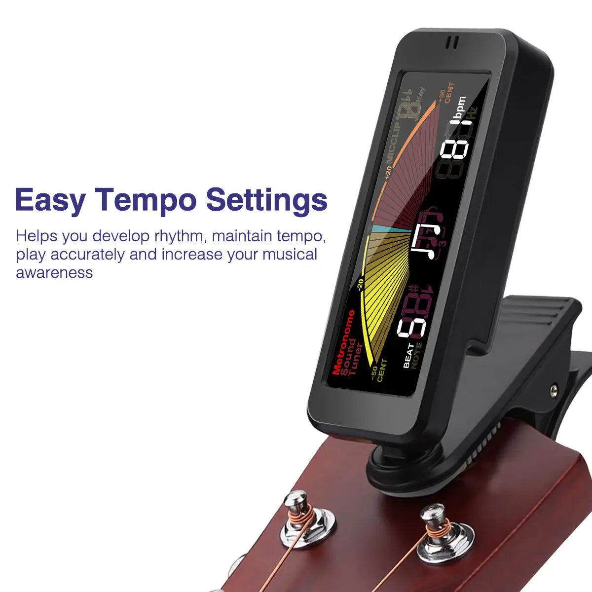 3 in 1 360 Clip-on Guitar Bass Drum Violin Tuner Metronome Rechargeable Digital Metronome Tuner Tone Generator