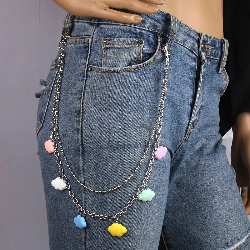 Bohemian Rainbow Resin Chain Keychains Men Women Hip Hop Waist Chain Multicolor Acrylic Flower Pants Trousers Chain Punk Jewelry