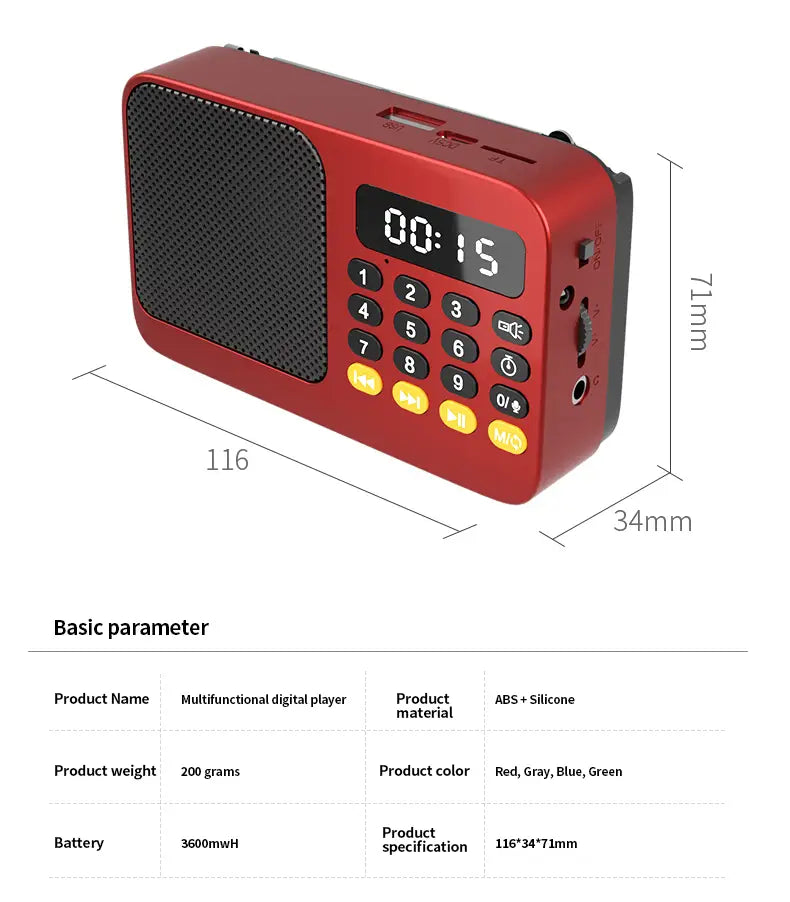 Handheld Rechargeable Digital FM USB TF MP3 Player Portable Radio Music Player Speaker Devices Supplies With LED Display Radio
