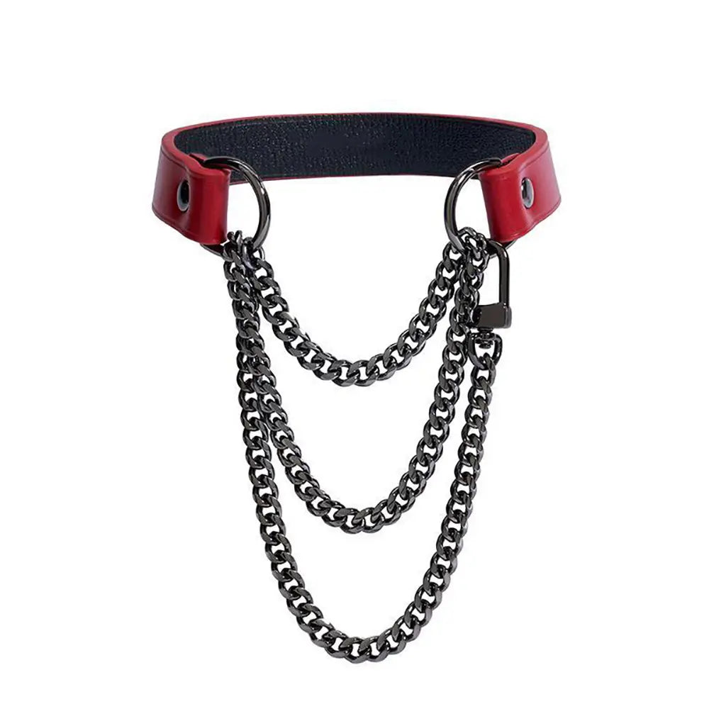 Handmade Black PU Leather Choker Collar For Women Adjustable HiphopTriple-Layer Slip Chain Necklace Fashion Jewelry Necklace