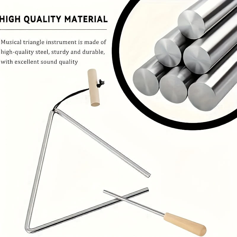 1pc Professional Triangle Instrument Set Fun Percussion Musical Tool with Beater | Handheld Design for Music Performance