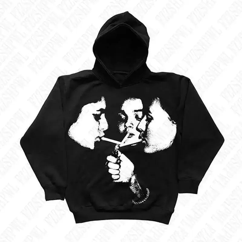 2025 hot trend 2000s men’s fashion Harajuku Gothic pattern sports hoodie retro punk hip-hop casual streetwear