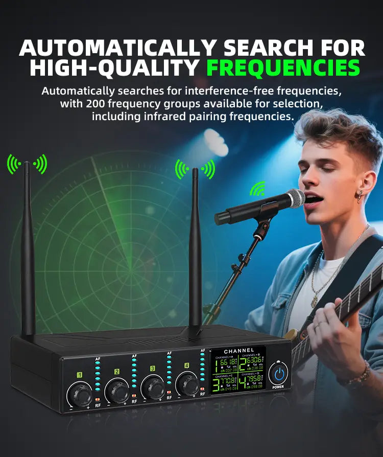 Professional wireless microphone 4-channel UHF karaoke singing home entertainment performance dynamic handheld microphone