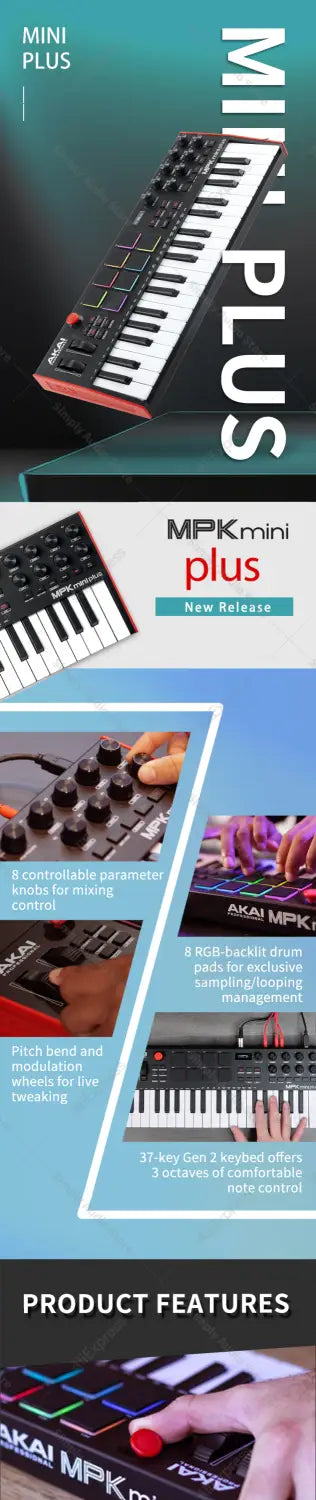 akai professional mpk mini play mk3 plus midi keyboard piano arranger music controller