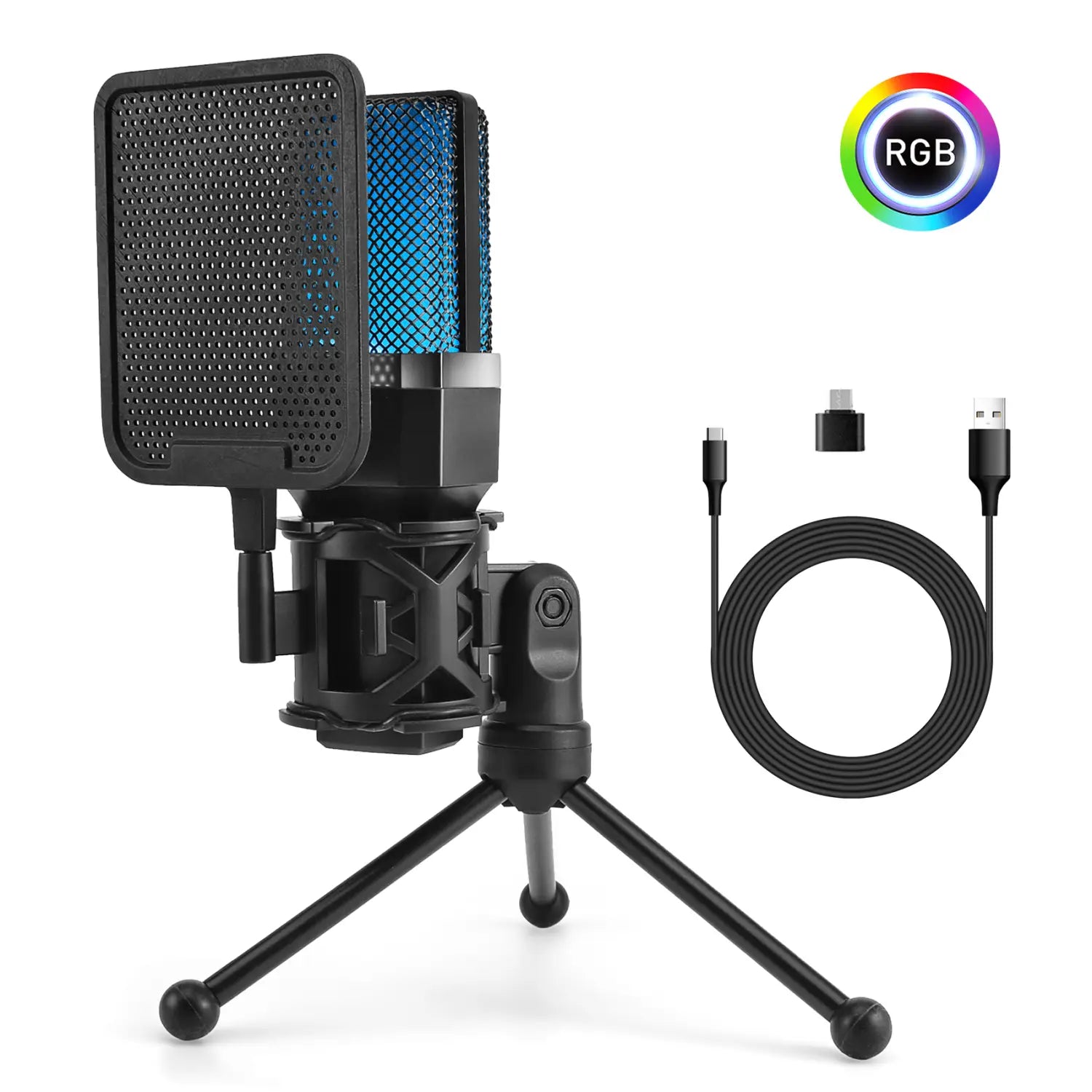 Computer Professional Gaming Condenser Microphone Karaoke Mic PC Laptop USB Wired Live Streaming Podcast Studio Mike Kit Gamer