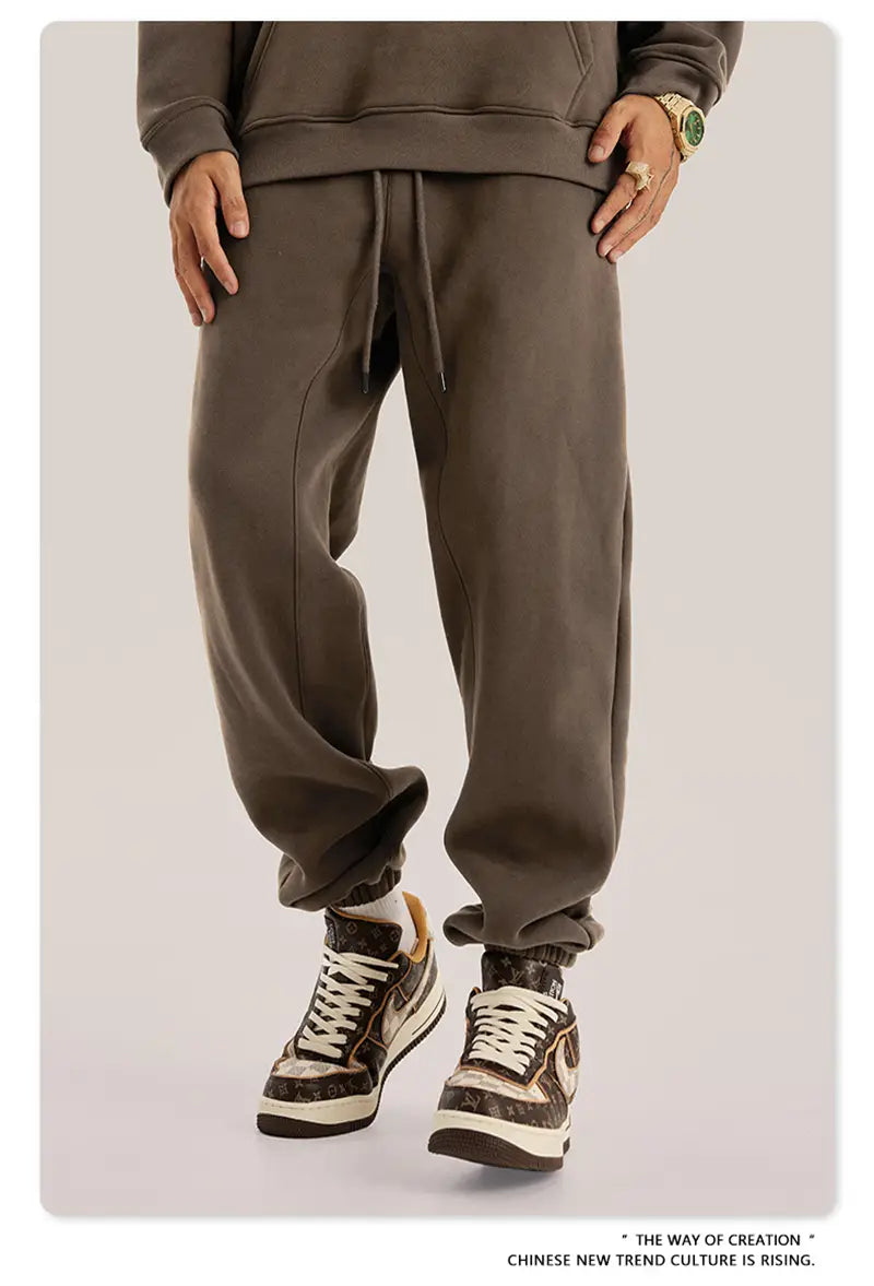 ZODF Trendy Men 345gsm Fleece Sweatpant Unisex Solid Color Loose Retro Hip Hop Winter Joggers Pants Brand Clothes HY0005