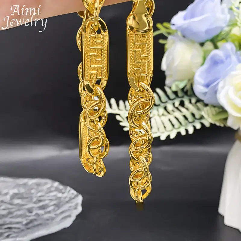 Hip Hop Trendy African Jewelry Set for Men Women Chunky Necklace Bracelet Gold Plated Fashion Jewellery for Party Daily Gifts