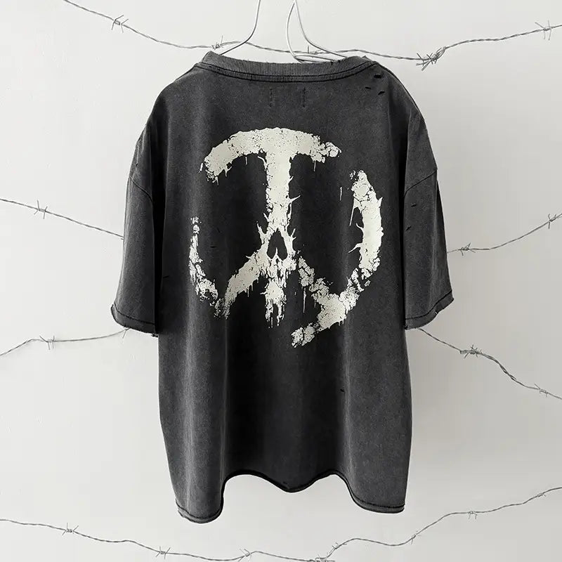 Hip Hop Classic Logo Print Vintage Washed T-Shirt Men Women Unisex HELL WAS FULL SO I’M BACK T Shirt Oversized Damaged Hole Tee