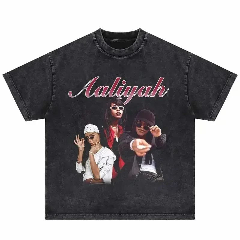 Hip Hop Vintage T-Shirt Aaliyahs Baby Girl Purple Bootleg Print T Shirts Harajuku Streetwear Summer Casual Loose Tops Unisex