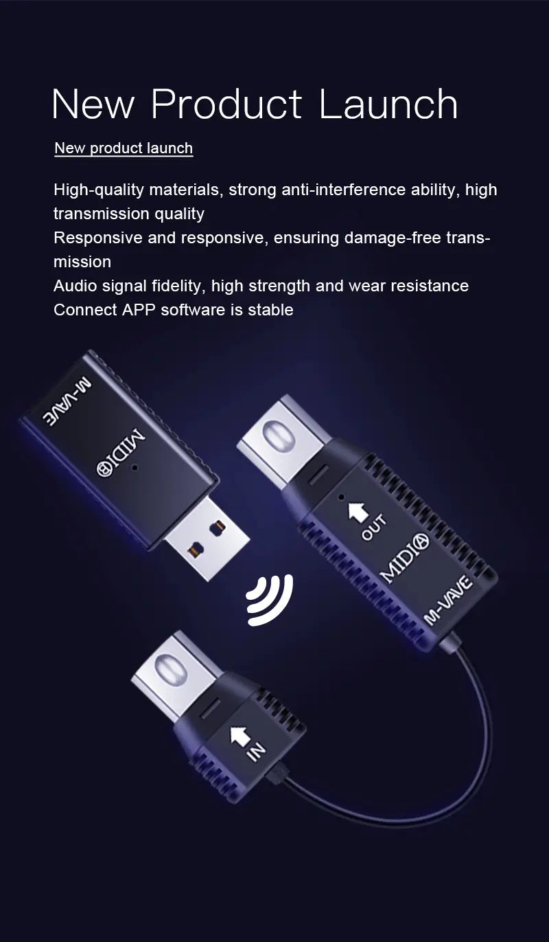 M-VAVE MS1 MIDI Adapter System Wireless 5-pin DIN USB Interface MIDI Master Adapters Piano Keyboard To MIDI Device Connecto