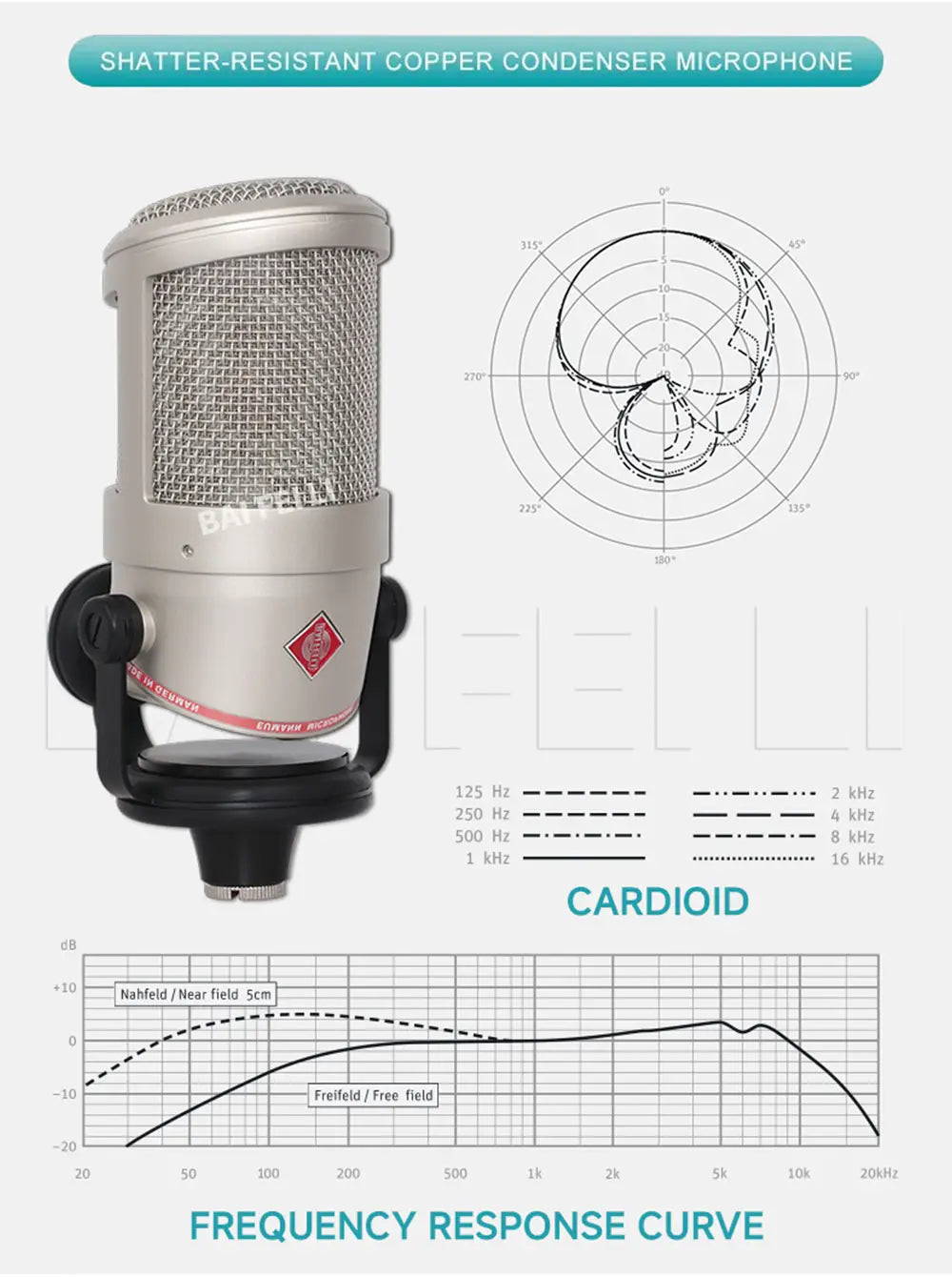 BAIFEILI BCM104 Professional Desktop Studio Condenser Microphone XLR Premium Shock Mount Design for High-Fidelity Recording
