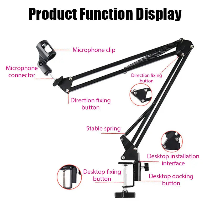 Professional Flexible Desktop Microphone Hanging Stand Adjustable Boom Scissor Arm Stand for Podcast Streaming Gaming Holder