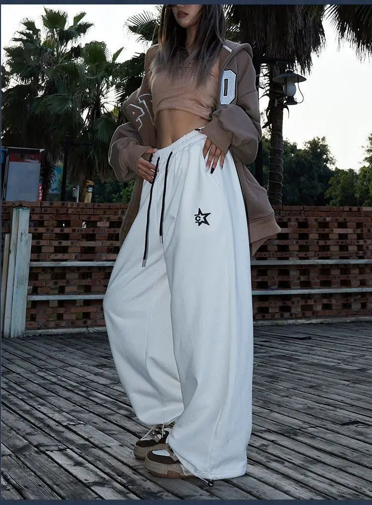 American Retro Hiphop Loose Hip Hop High Street Sports Pants for Men and Women Wide Leg Casual Pants Straight Leg Waist Pants