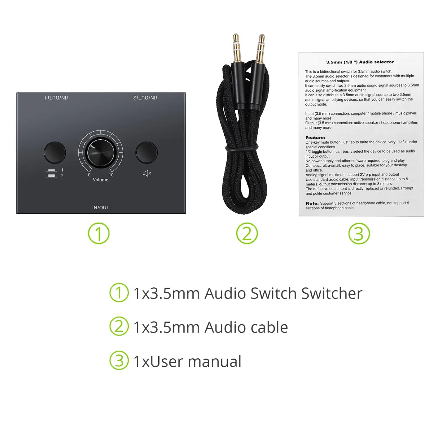 4 Way/2 Way 3.5mm Stereo Audio Switcher Bi-Directional Audio Switch Splitter Box 2x1/1x2 4x1/1x4 Switcher with Mute Button