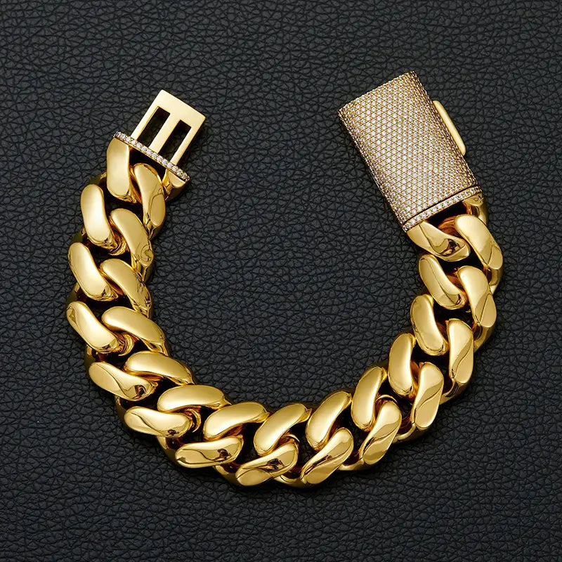 Hip Hop Rock Stainless Steel Rhombus Cuban Miami Link Chain Bracelets for Men Bling Iced Out Rapper Jewelry Gold Silver Color