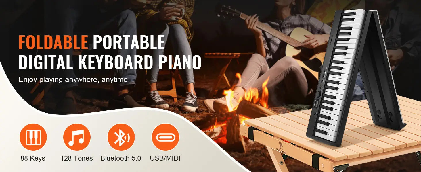 SucceBuy 88 Key Folding Keyboard Piano Bluetooth MIDI Portable Electronic Digital Foldable Piano Rechargeable for Beginners
