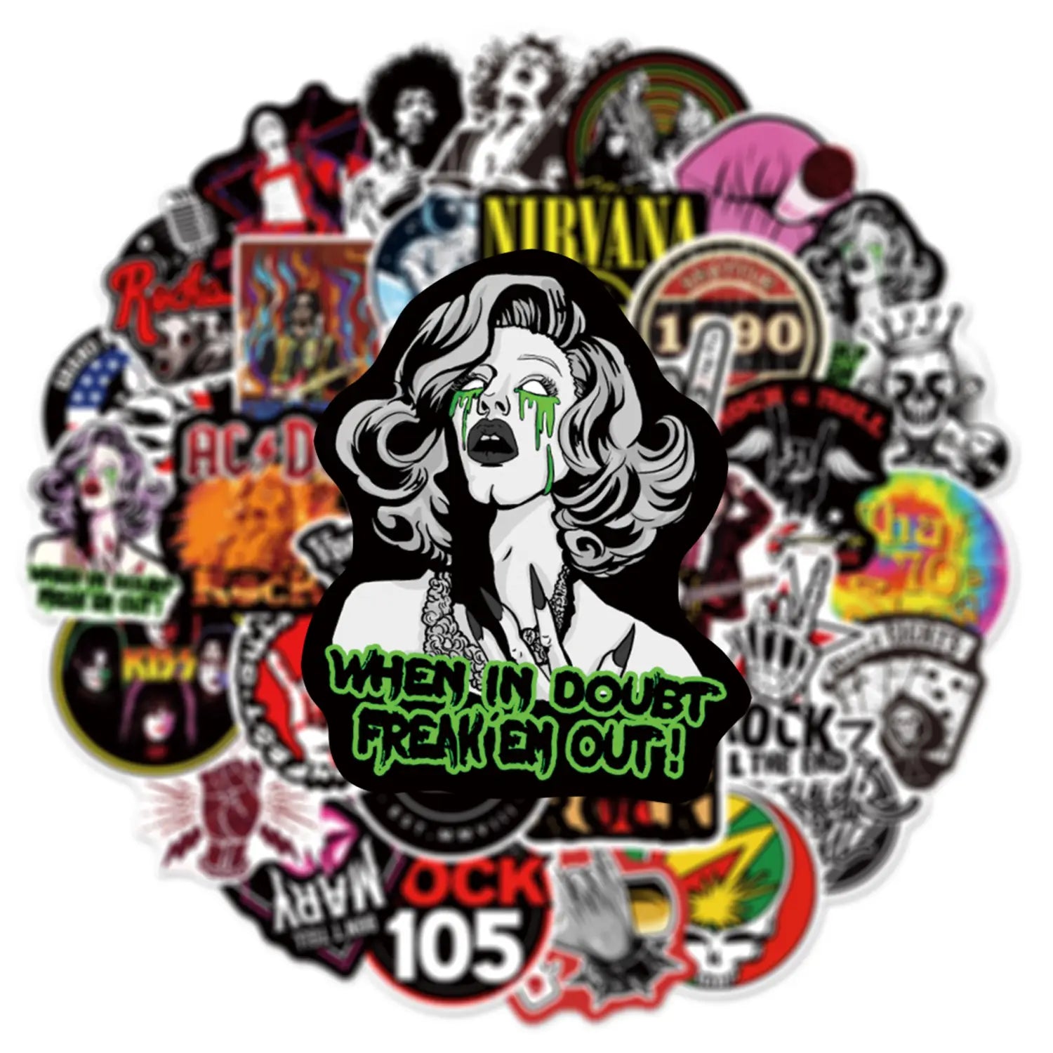 54Pcs Rock Stickers Music Retro Rock Band DIY Stickers Scrapbooking Phone Luggage Skateboard Waterproof Decals