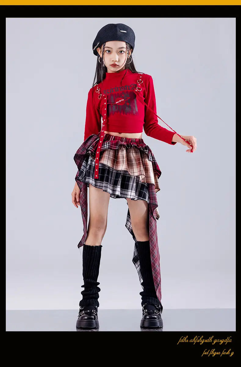 Hip Hop Girls K-pop Fashion Crop Top Street Dance Cargo Pants Plaid Skirts Kids Streetwear Children Jazz Girl Group Clothes Sets